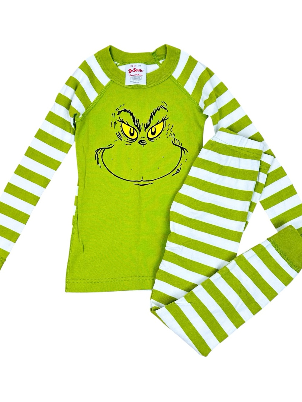 Hanna Andersson Grinch Green & White Striped Organic Cotton Pajama Set